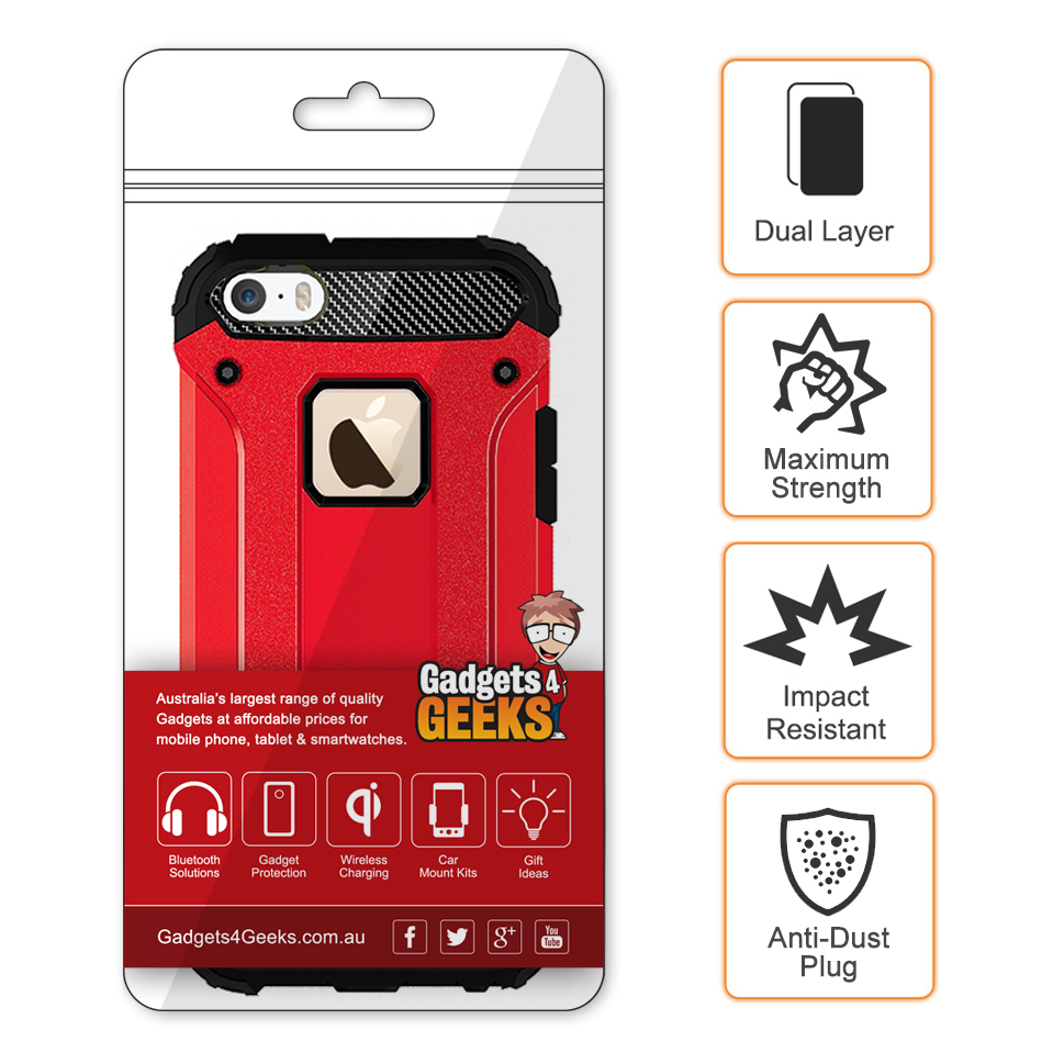 Military Defender Tough Shockproof Case for Apple iPhone 5 / 5s / SE (1st Gen) - Red